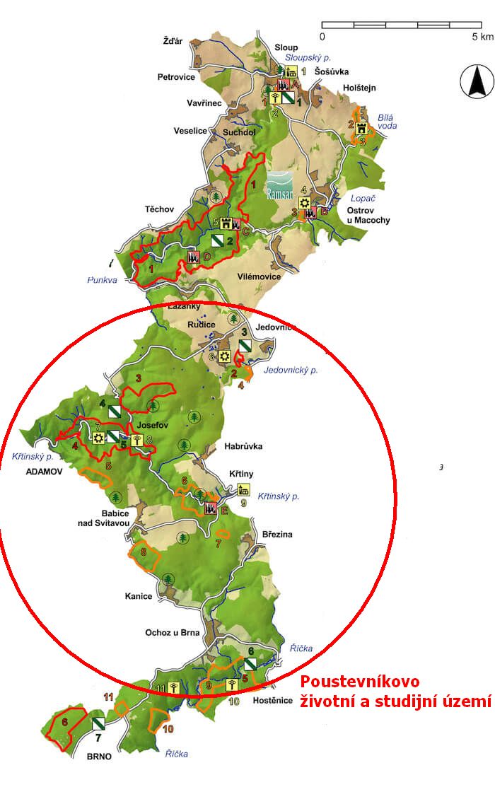 Mé životní a studijní teritorium v jižní a střední části CHKO Moravský kras o němž píšu tyto zprávy.